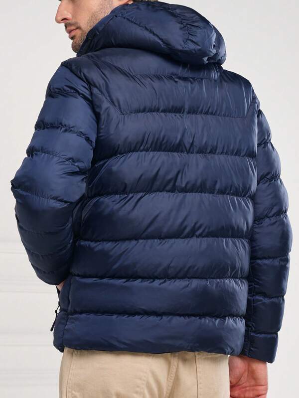 Gewatteerde Marineblauwe Pufferjas met Capuchon