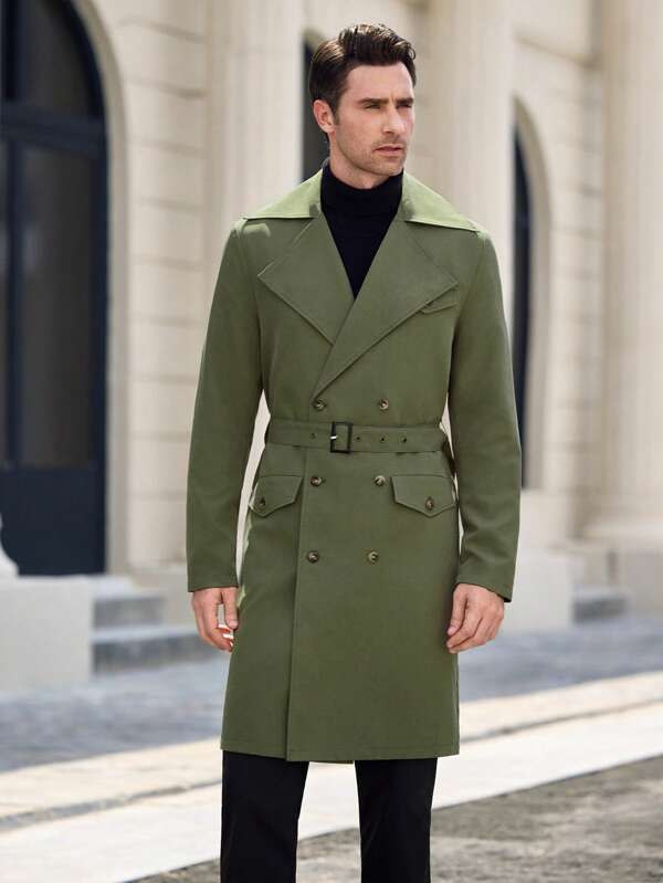 Versailles Olive Green Long Trench Coat – Timeless Elegance with Contemporary Appeal