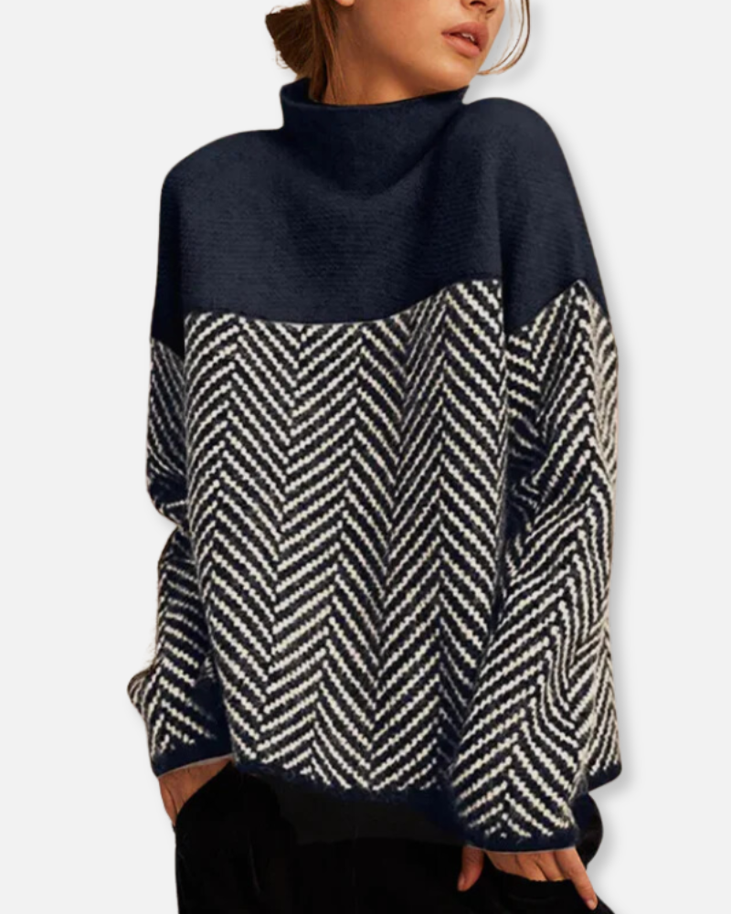 Celeste Two-Tone Herringbone Sweater – Timeless Elegance Meets Cozy Comfort