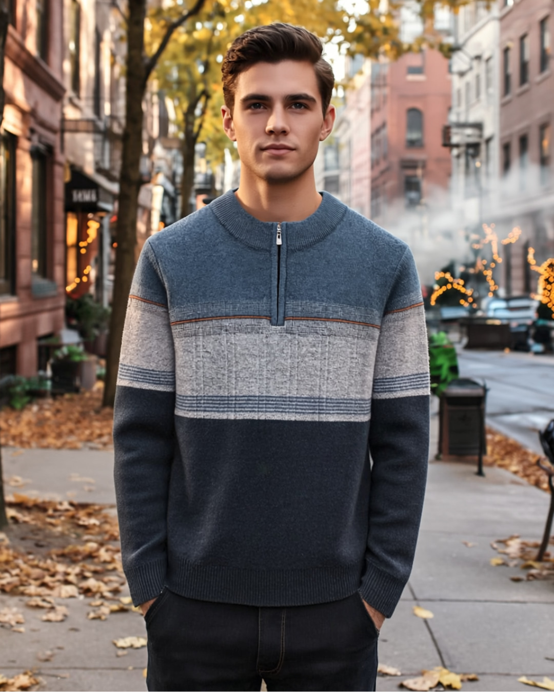 Kristan | Men's Striped Polo Zip Jumper
