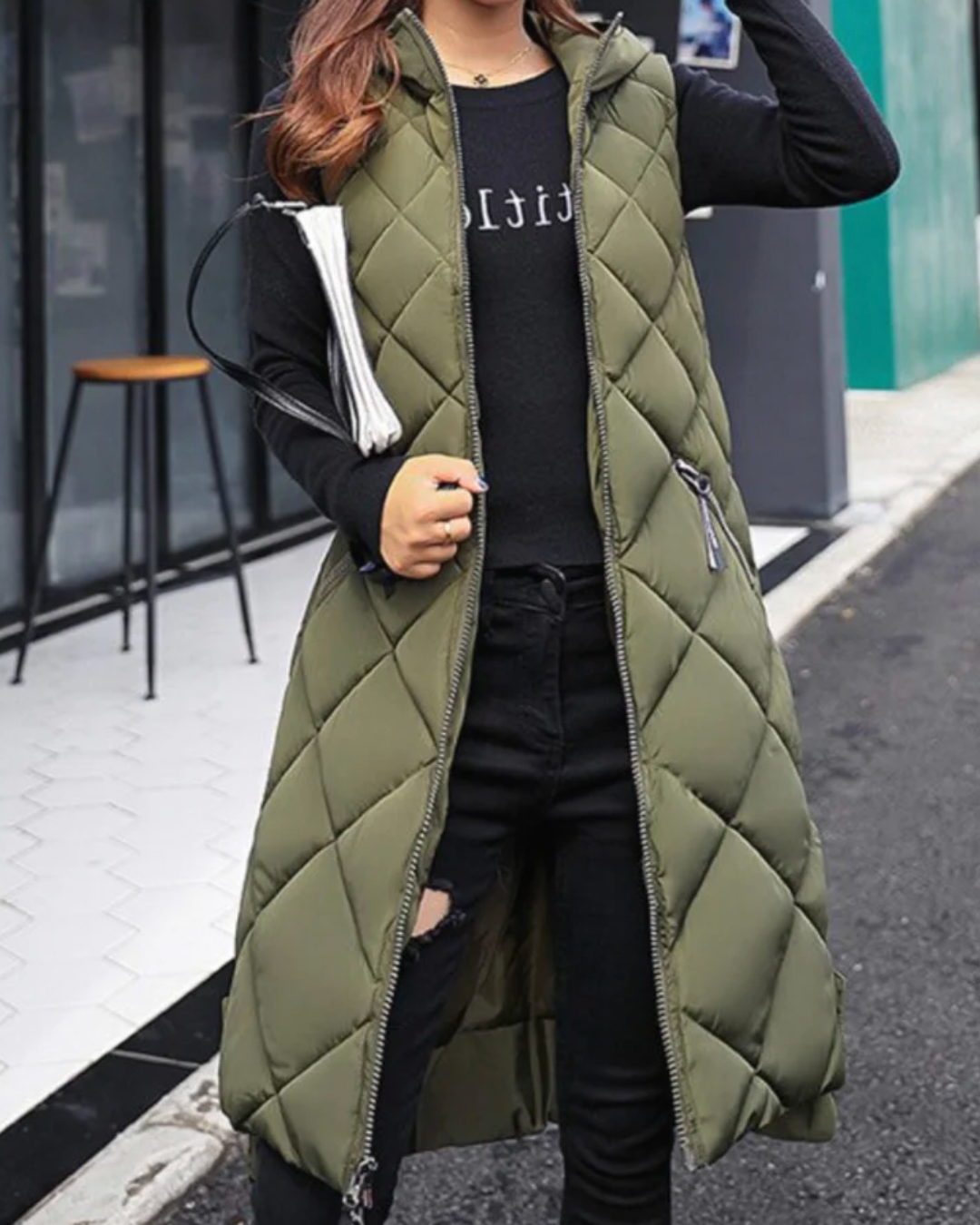 Chloe | Women's Long Hooded Puffer Vest