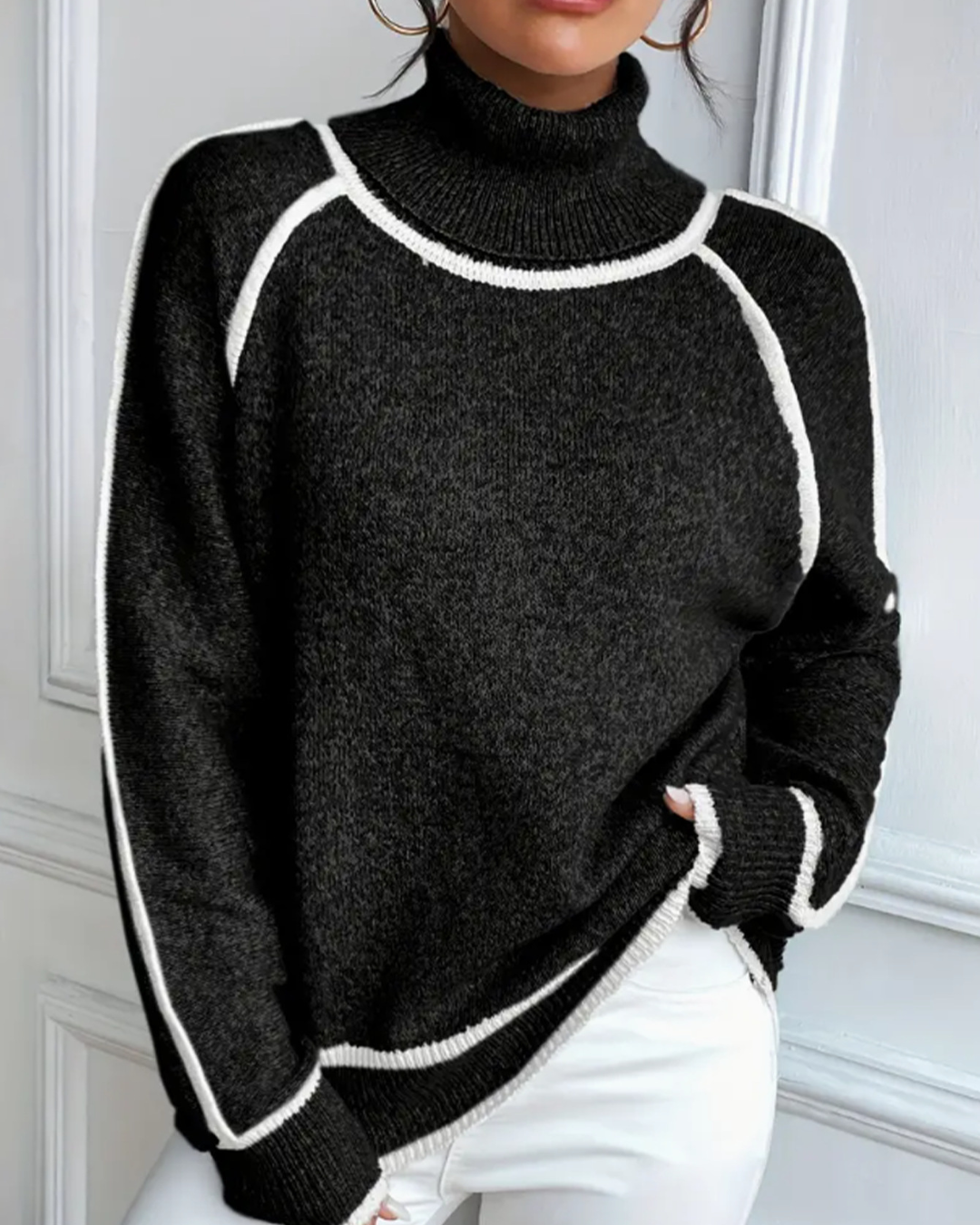 Elowen Contrast Trim Turtleneck – Effortless Warmth & Style