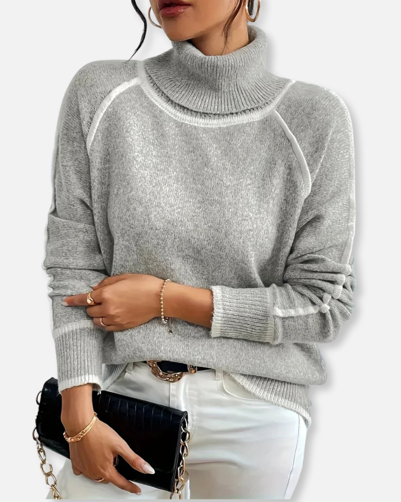 Elowen Contrast Trim Turtleneck – Effortless Warmth & Style