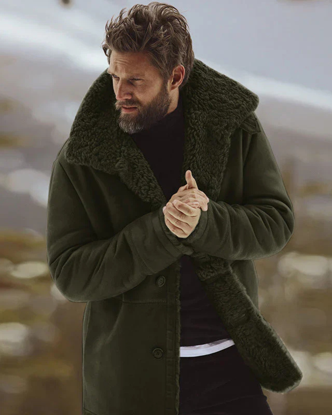 Renz | Men's Parka Jacket Relaxed Fit Faux Shearling Lined