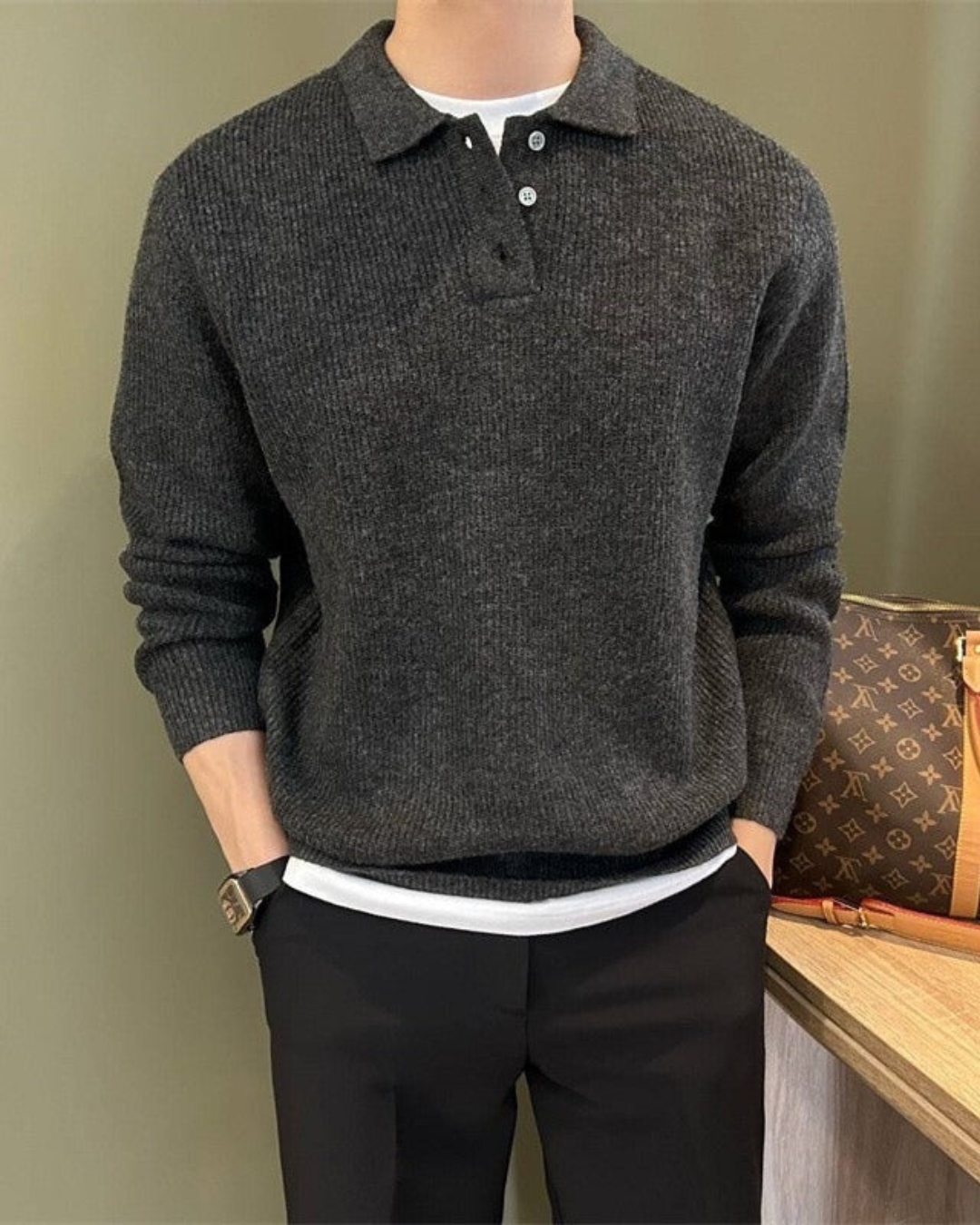 Billy | Men's Knit Polo Collar Pullover Sweatshirt