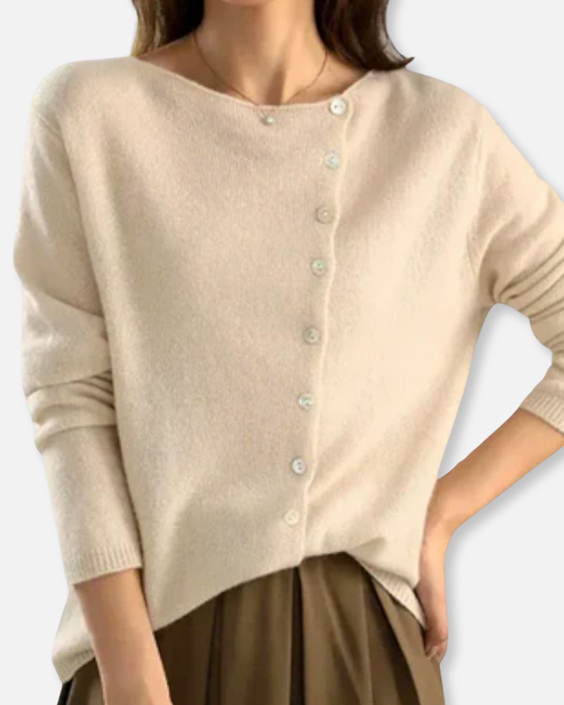 Sienna Asymmetrical Button-Up Sweater – A Modern Twist on Cozy Elegance