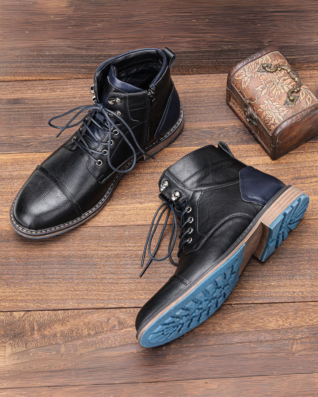 Rodulf | Men's Leather Winter Boots Short High Top Cap Toe