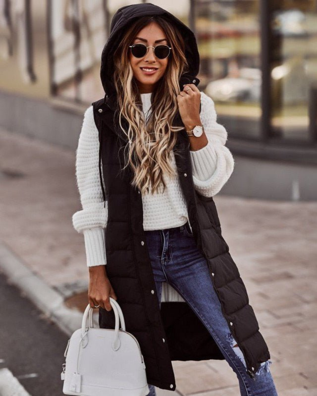 Melodie | Women's Long Hooded Puffer Vest