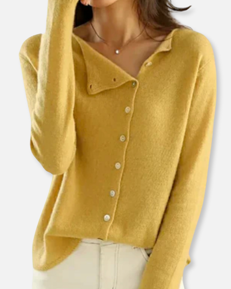Sienna Asymmetrical Button-Up Sweater – A Modern Twist on Cozy Elegance