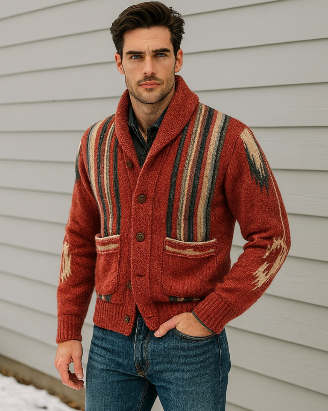 Jaret | Men's Frontier Weave Wool Cardigan