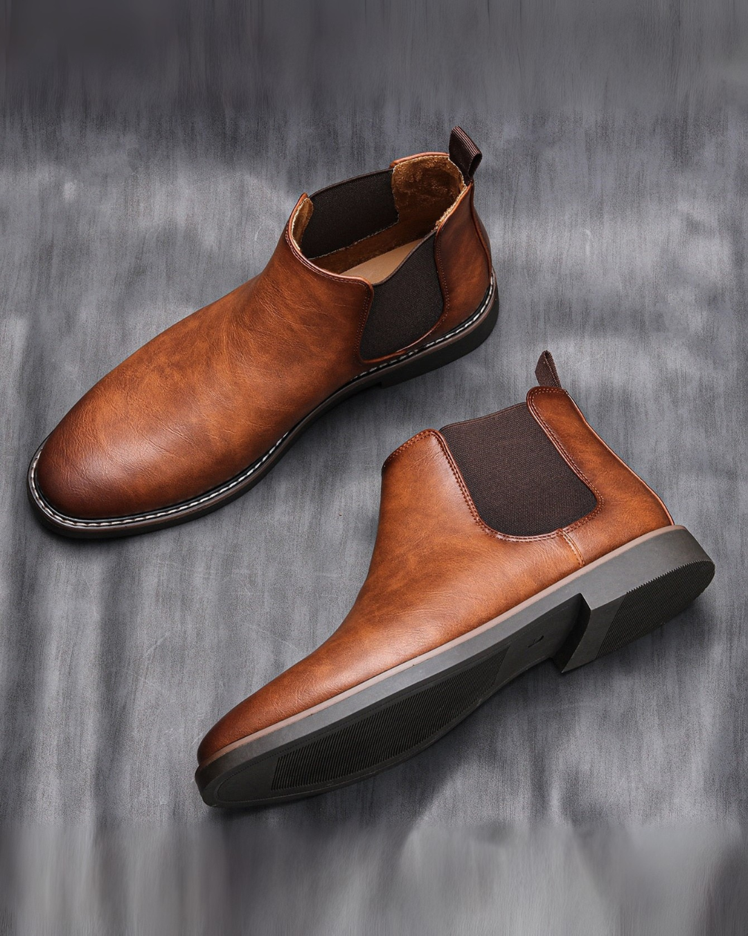 Louie | Men's Leather Chelsea Winter Boots Slip-On Elastic Panels