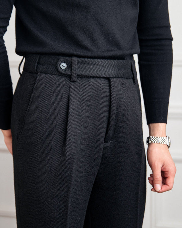 Men's Charcoal Herringbone Wool Trousers – Thermal, Tailored & Smart Fit
