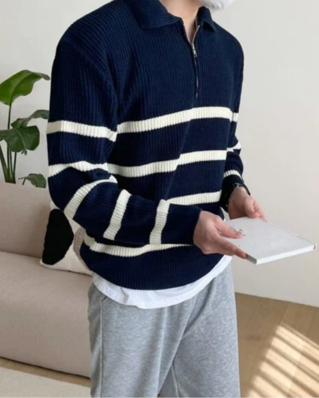 Bryan | Men's Striped Polo Zip Jumper
