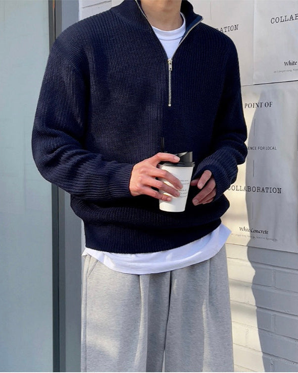 Men’s Half-Zip Knit Sweater – Winter Stand Collar Pullover1