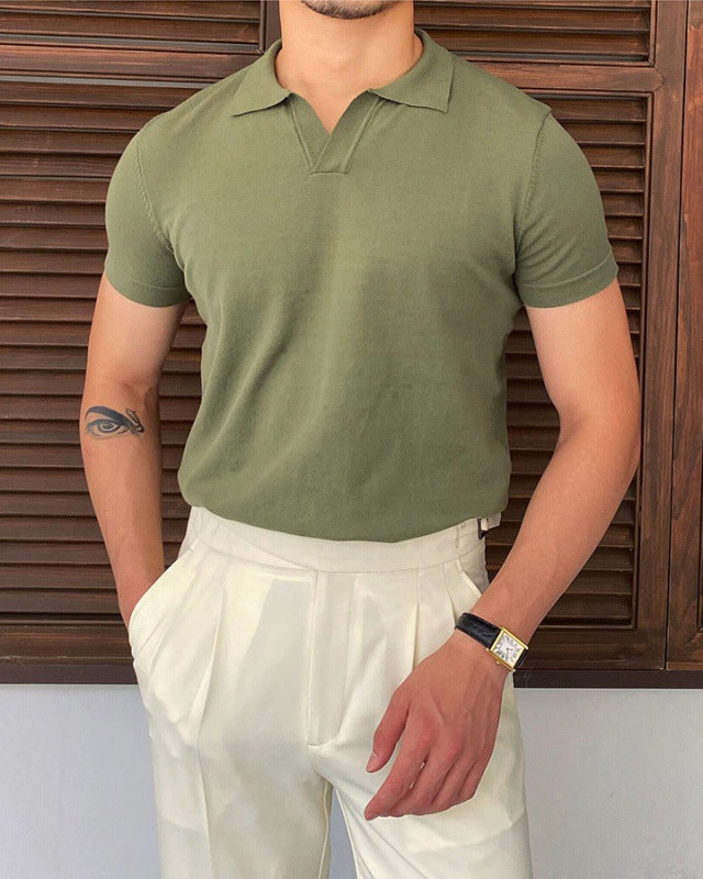 Men’s Retro Polo Shirt – Short Sleeve Cotton Zip Neck Tee1