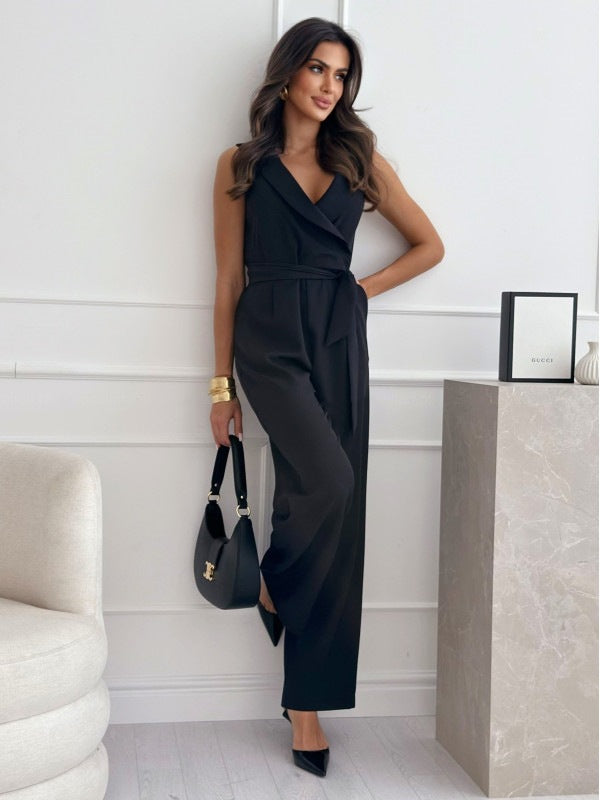 Women's Sleeveless V-Neck Jumpsuit – Elegant Tailored Fit