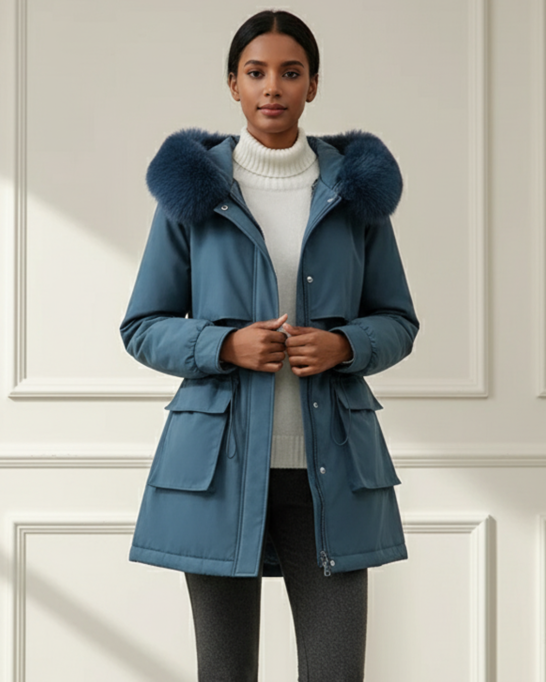 Cristine | Women's Parka Jacket Mid-Length with Faux Fur Hood