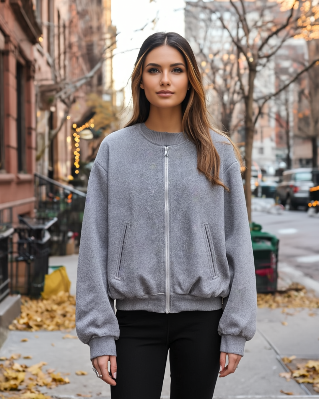 Althea | Women's Bomber Jacket Cropped Plush Balloon Sleeve