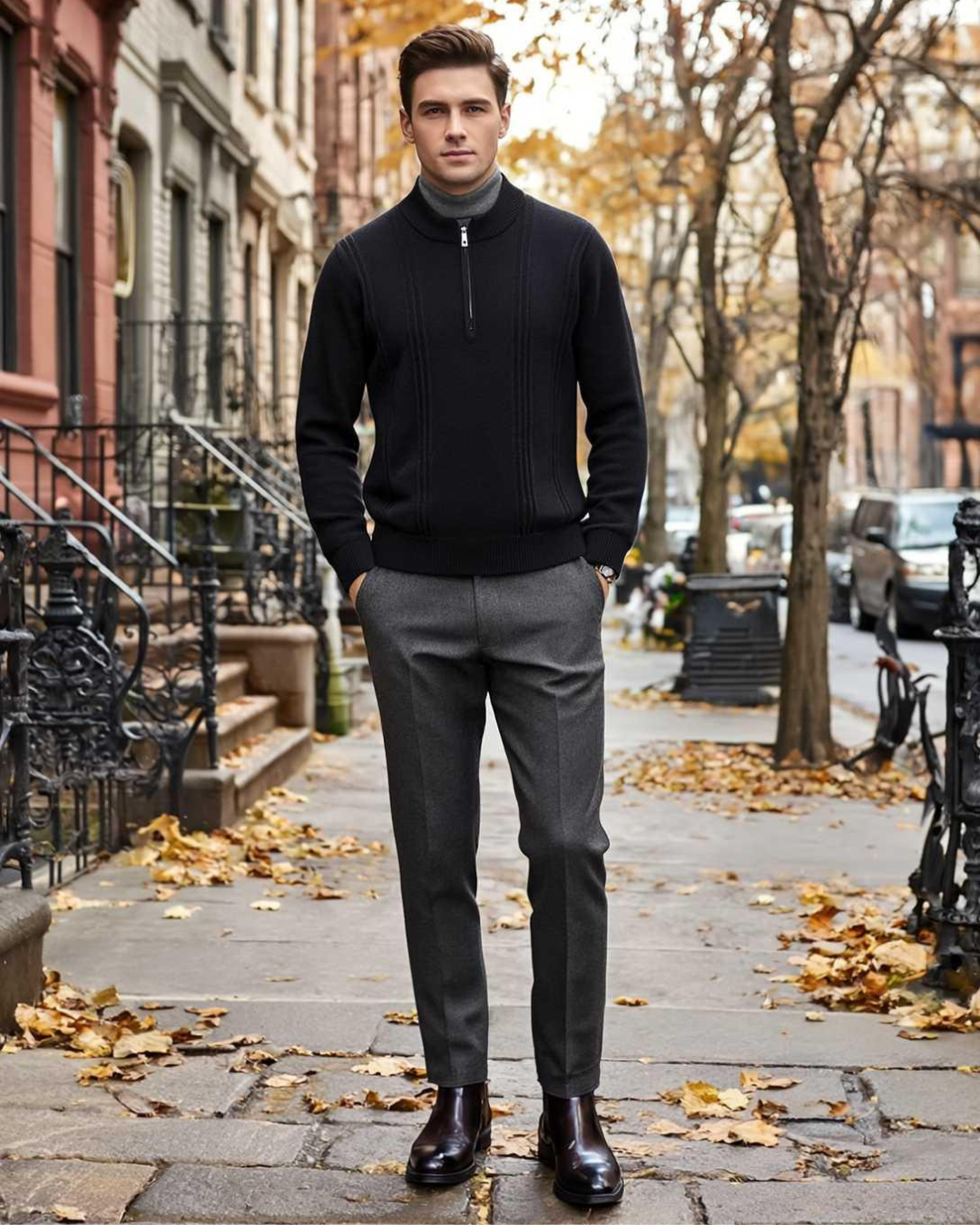 Violetto | Men's Luxe Wool Half-Zip Sweater