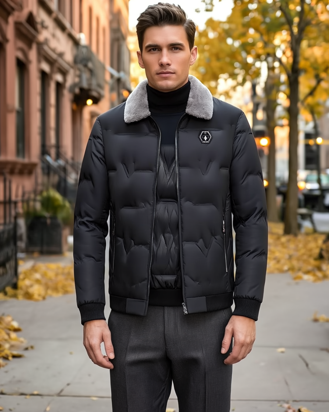 Thadeus | Men's Bomber Jacket Padded with Faux Fur Collar