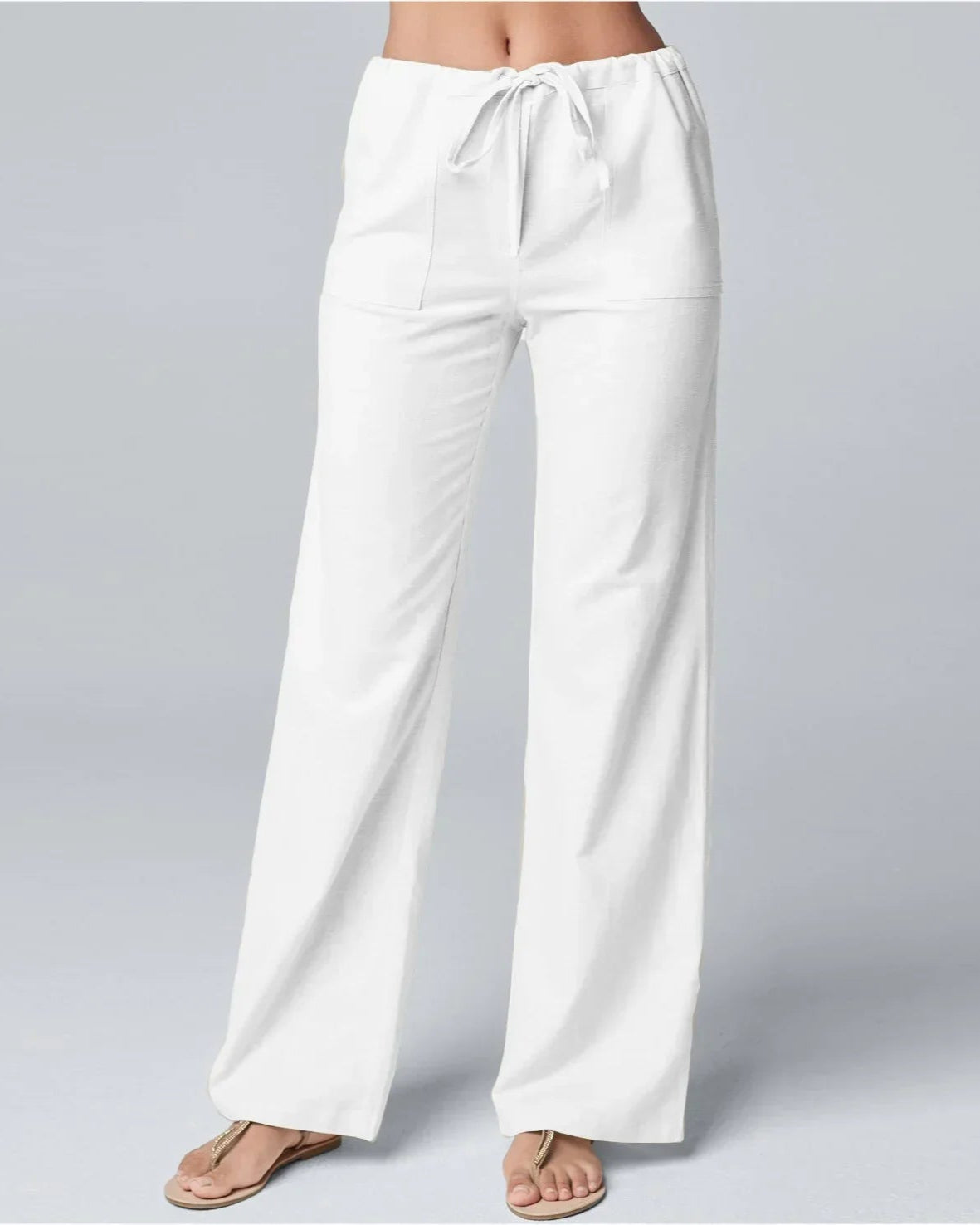 Women's Wide-Leg Linen Trousers – High Waist & Drawstring Fit