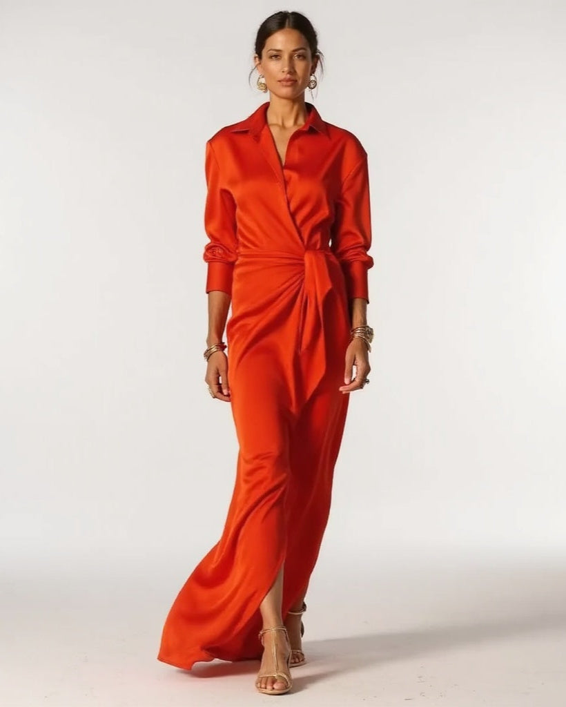 Silk Satin Wrap Dress – V-Neck, Long Sleeves & Event-Ready3