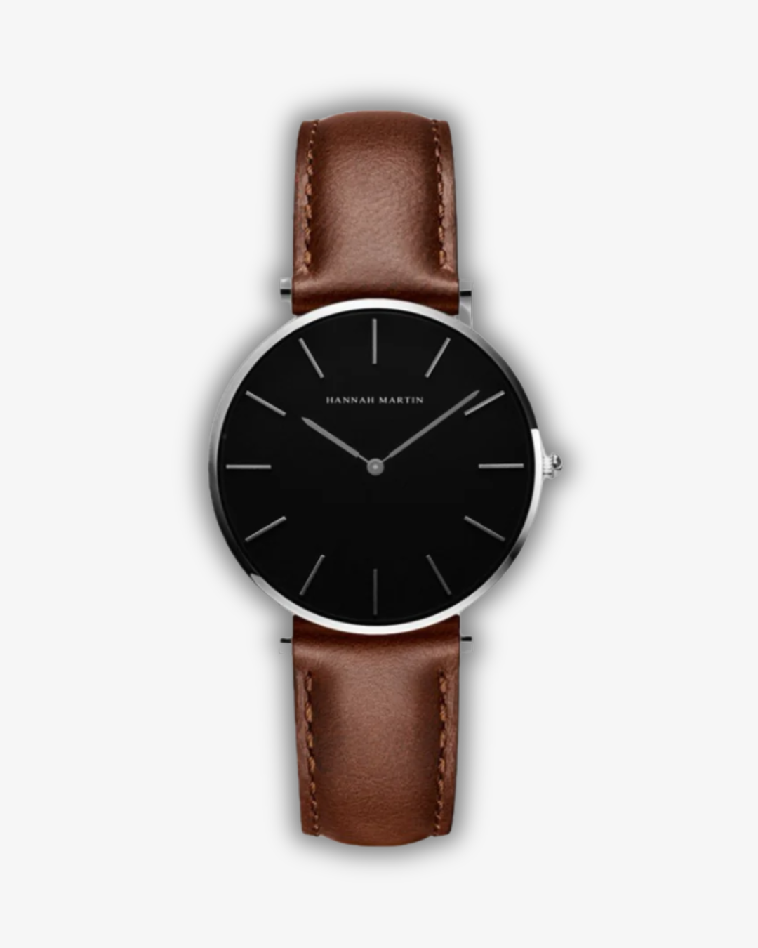 Unisex Silver Quartz Watch – Water-Resistant with Leather Strap