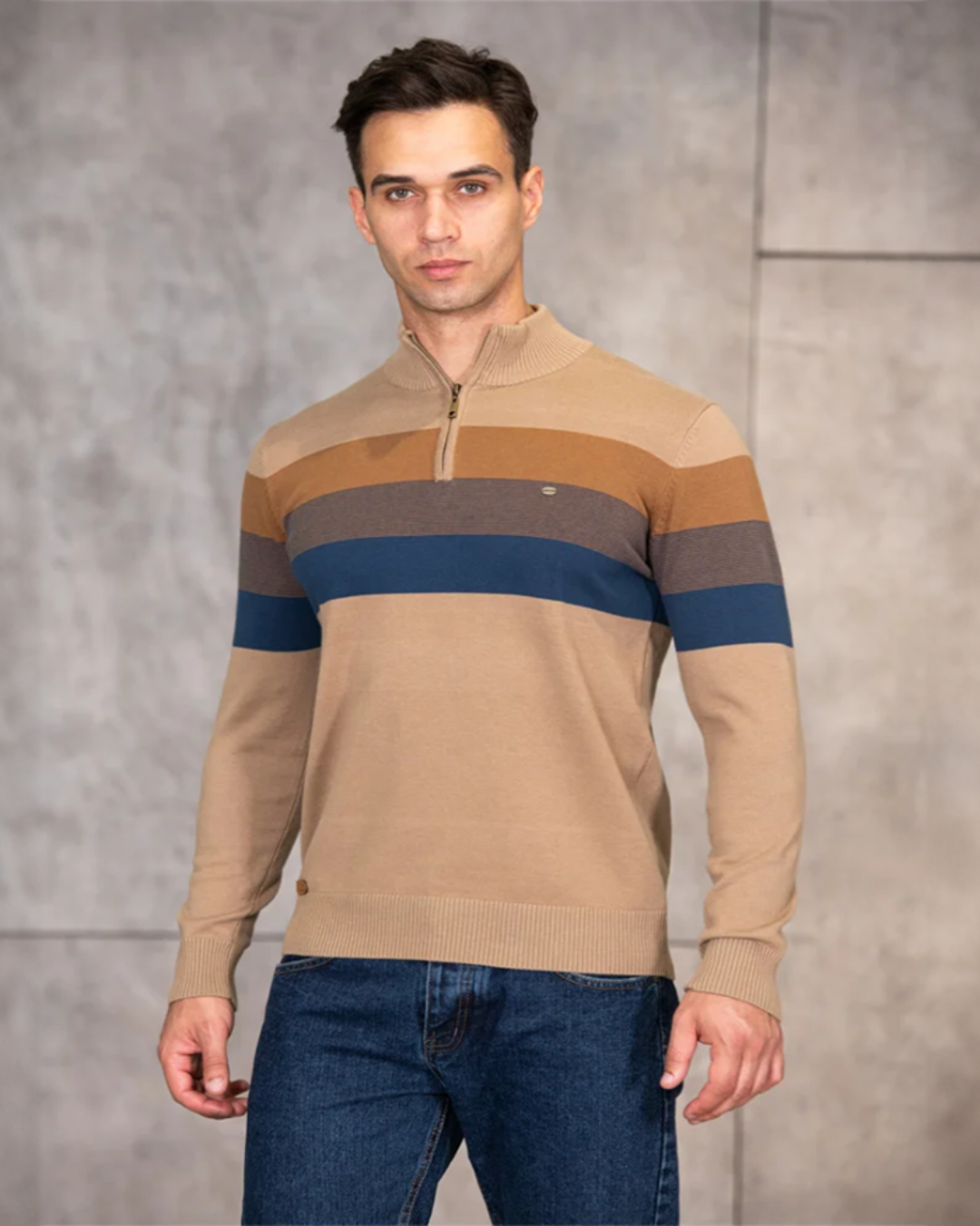 Ruben | Men's Patchwork Knit Mock Neck Pullover