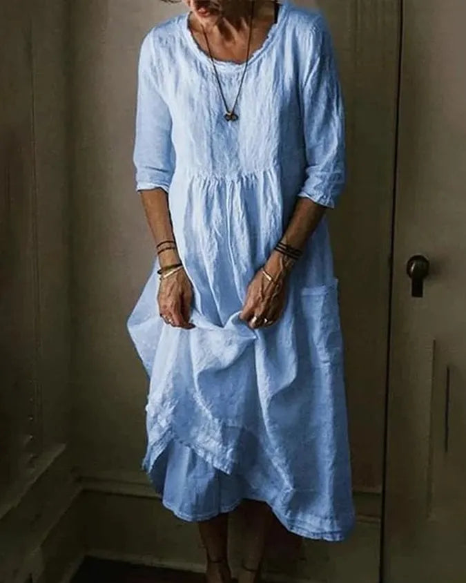 Women’s Summer Maxi Dress – Cotton – Loose Fit – 3/4 Sleeve - Casual Comfort