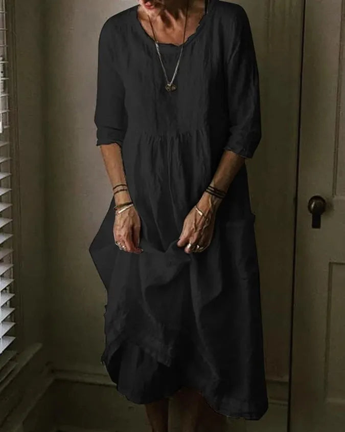 Women’s Summer Maxi Dress – Cotton – Loose Fit – 3/4 Sleeve - Casual Comfort1