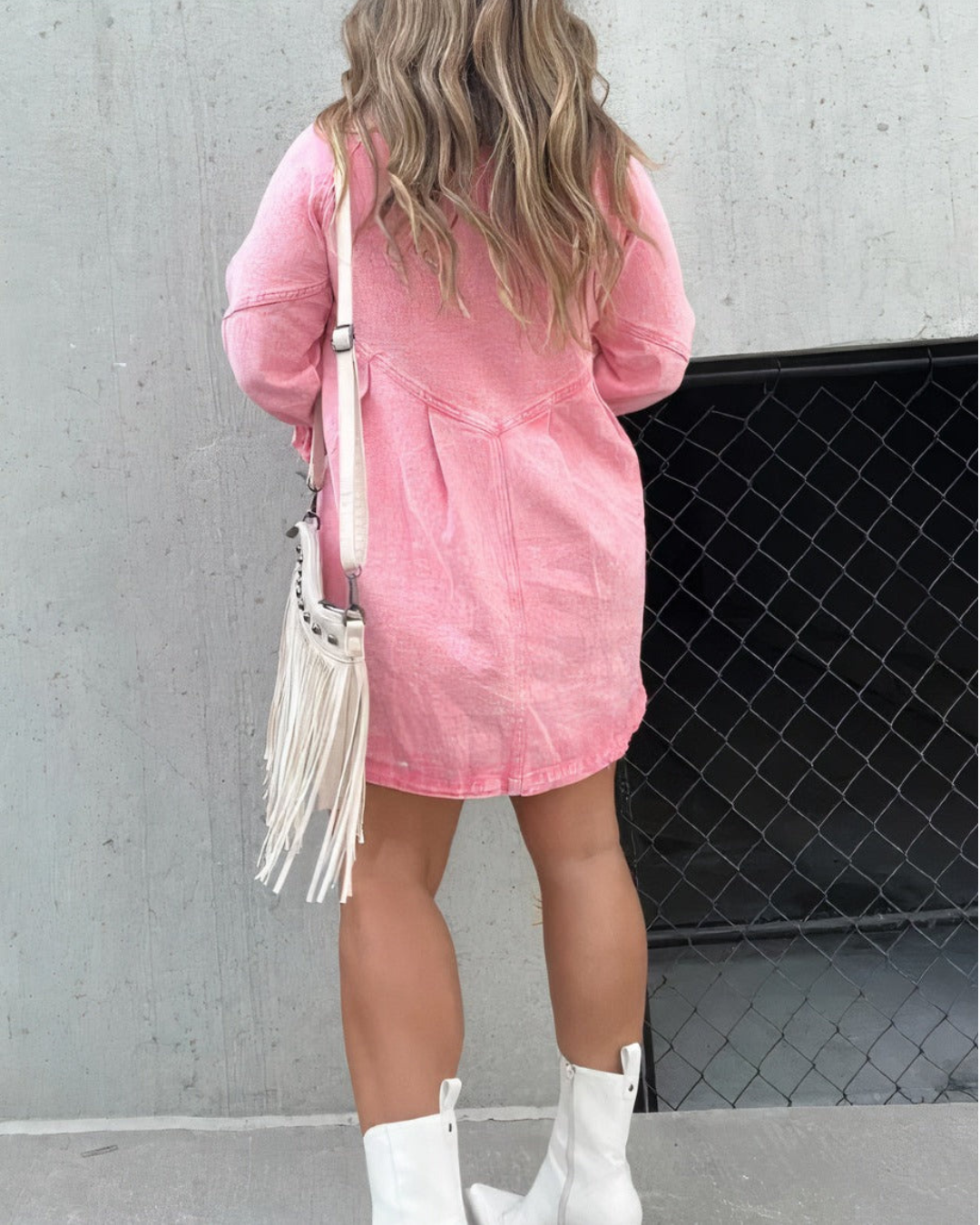 Women's Babydoll Denim Dress – Versatile 3/4 Lantern Sleeves, Button-Up Mini