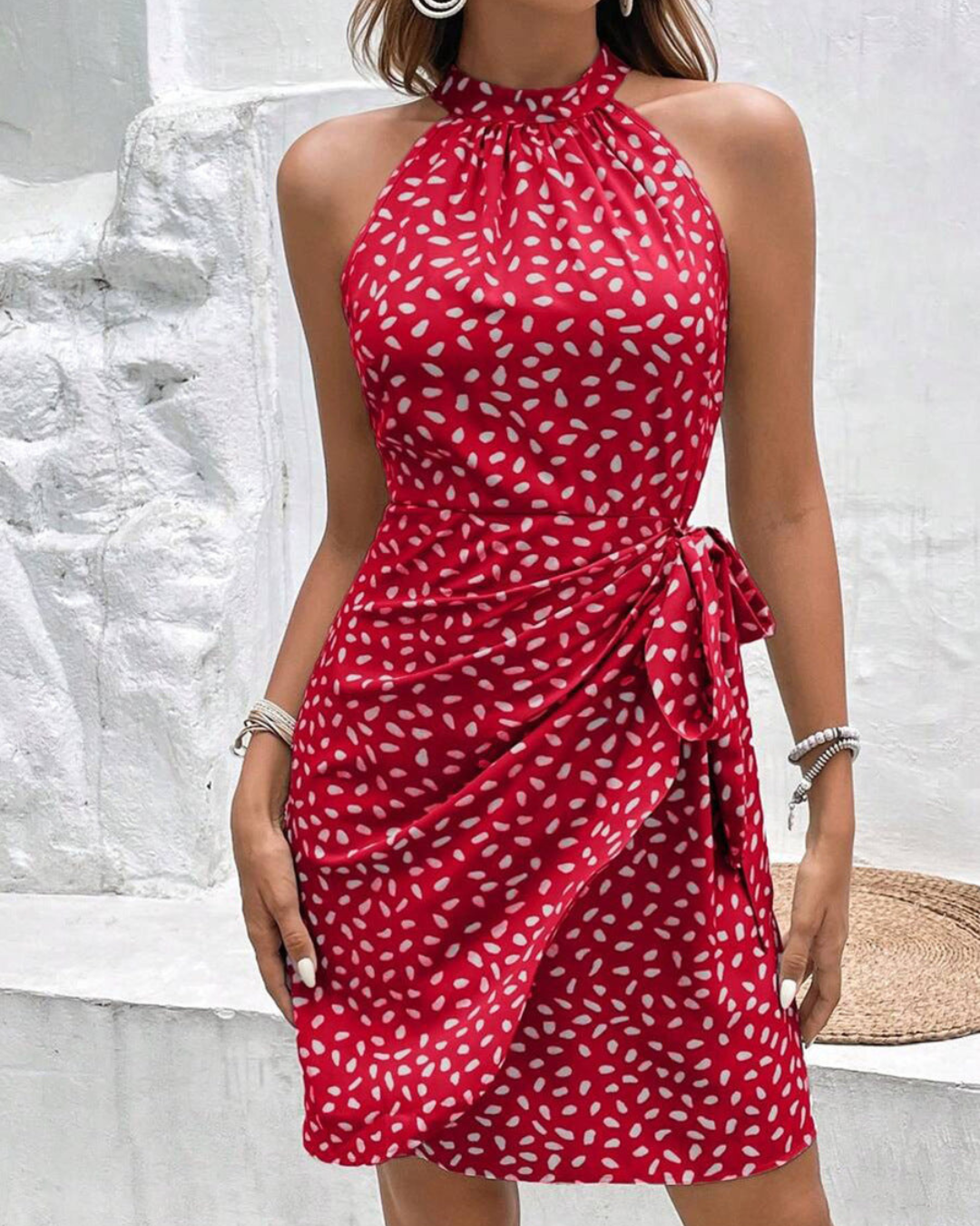 Women's Boho Halter Neck Mini Dress – Floral Print & Tie Waist