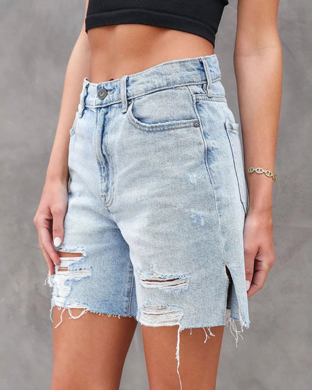 Women’s Denim Shorts – Distressed Style & All-Day Comfort