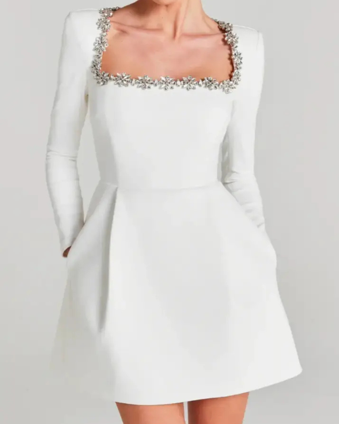 Women's Elegant Velvet Mini Dress – Long Sleeve & Embellished Neck