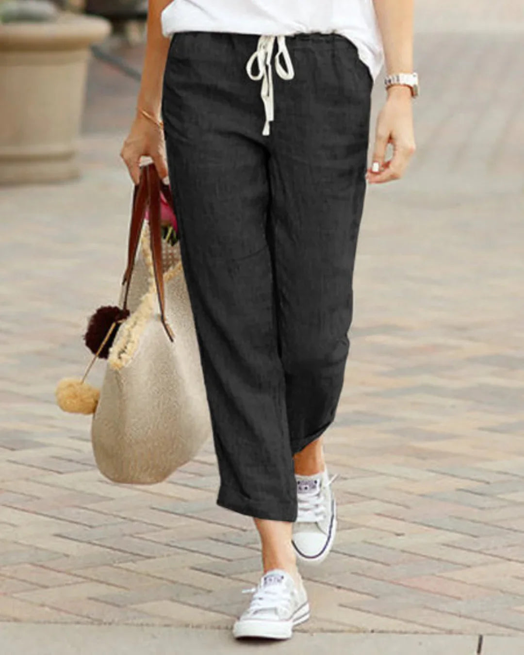 Women’s Linen Trousers – Relaxed Fit with Drawstring Waist