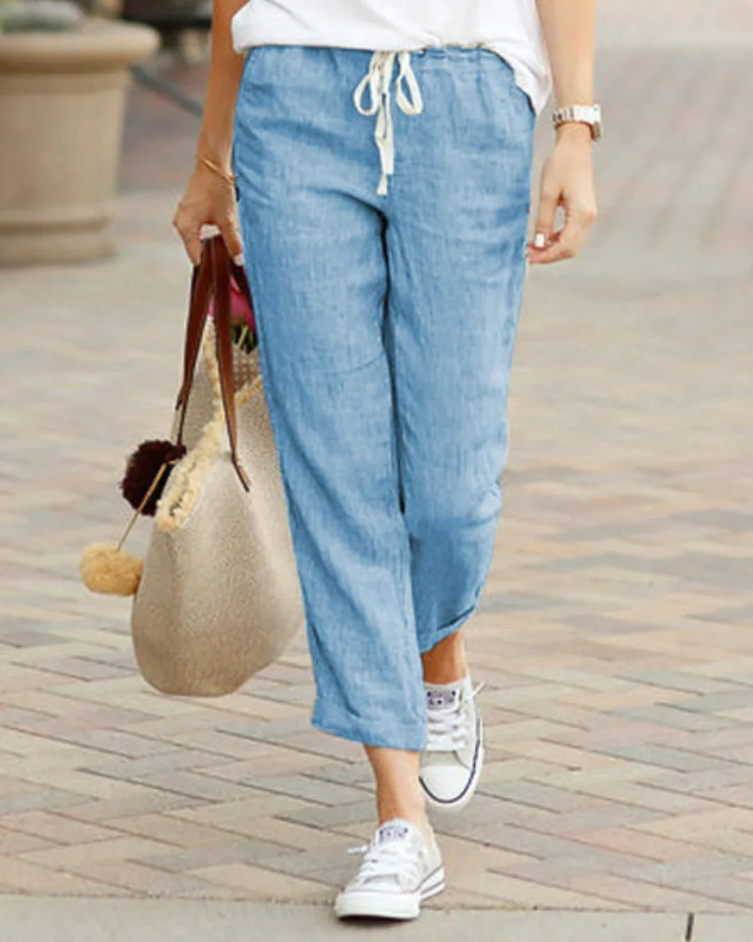 Women’s Linen Trousers – Relaxed Fit with Drawstring Waist