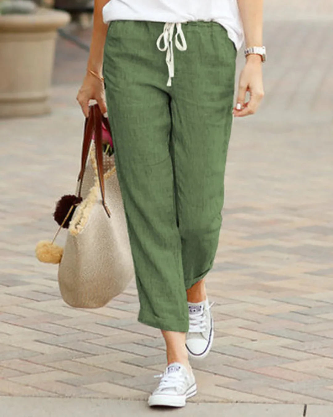 Women’s Linen Trousers – Relaxed Fit with Drawstring Waist