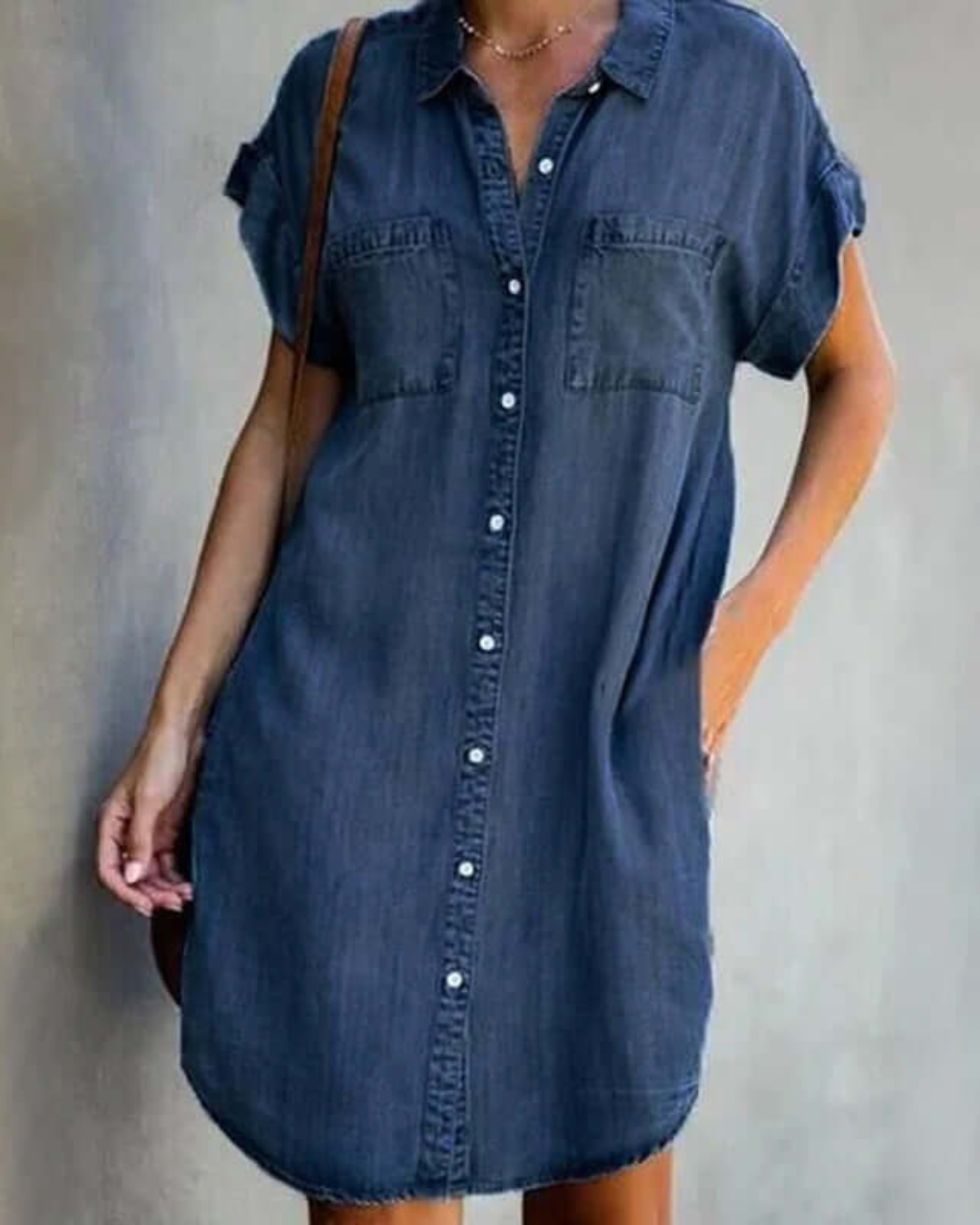 Women's Midi Denim Dress – Tummy-Flattering Fit & Minimalist Style