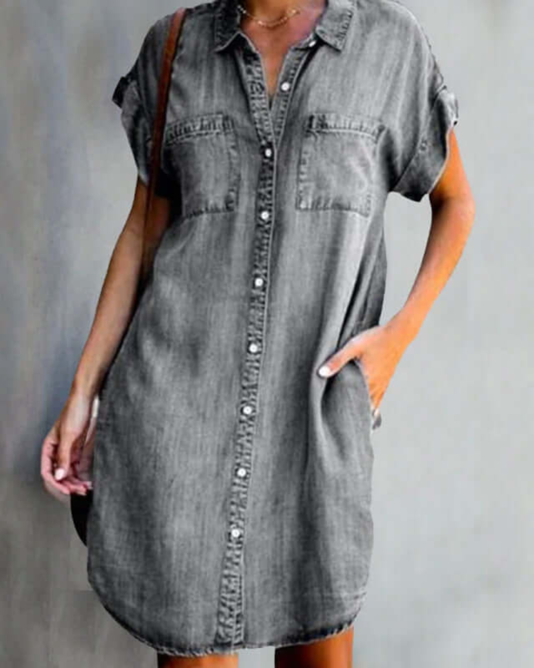 Women's Midi Denim Dress – Tummy-Flattering Fit & Minimalist Style