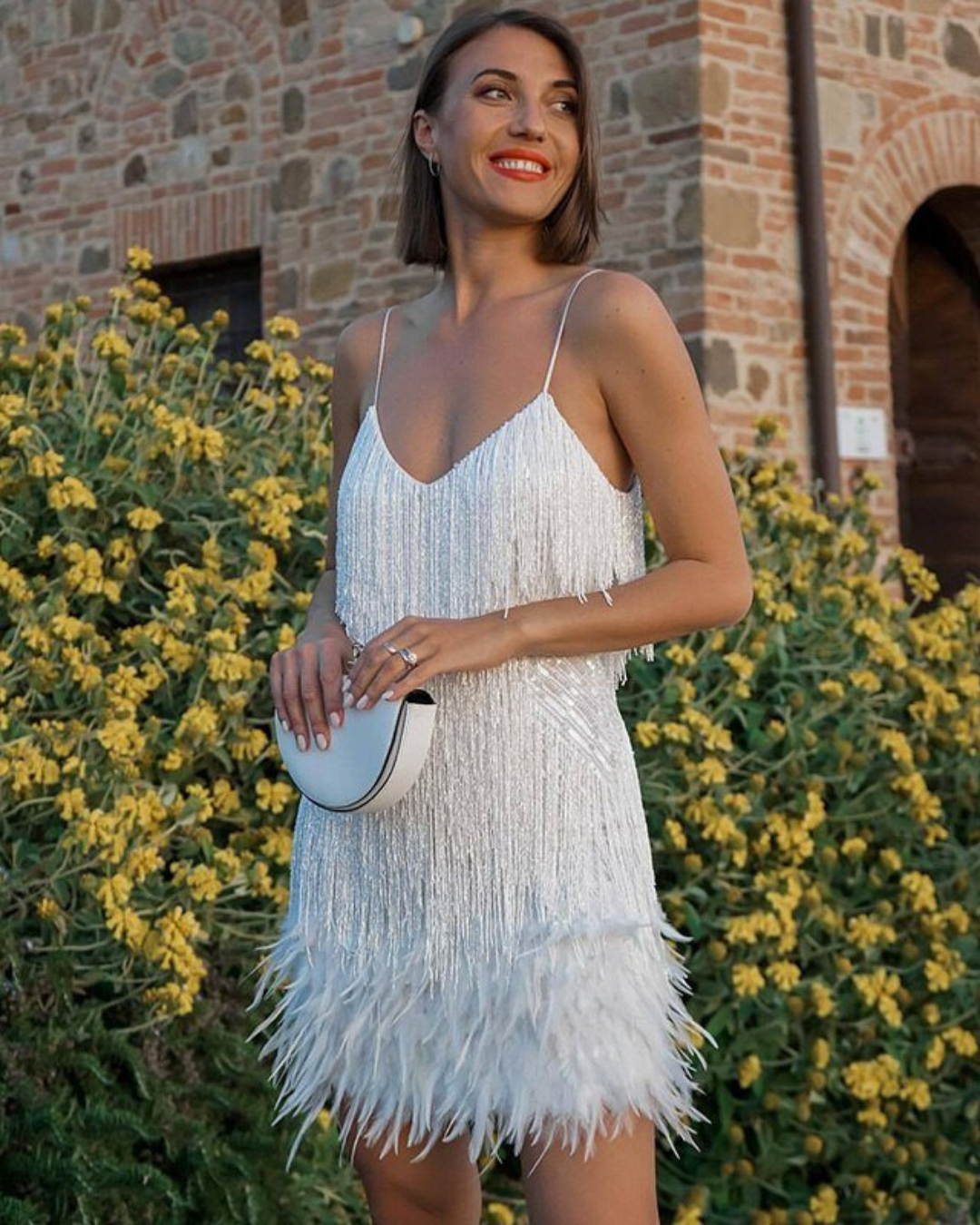 Women’s Sequin Fringe Mini Dress with Feather Trim