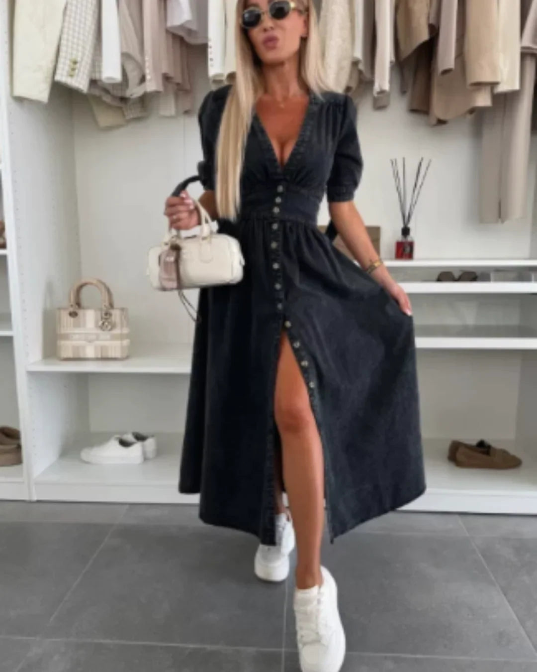 Women's V-Neck Denim Dress – Flattering Fit, Lightweight Comfort & Versatile Style
