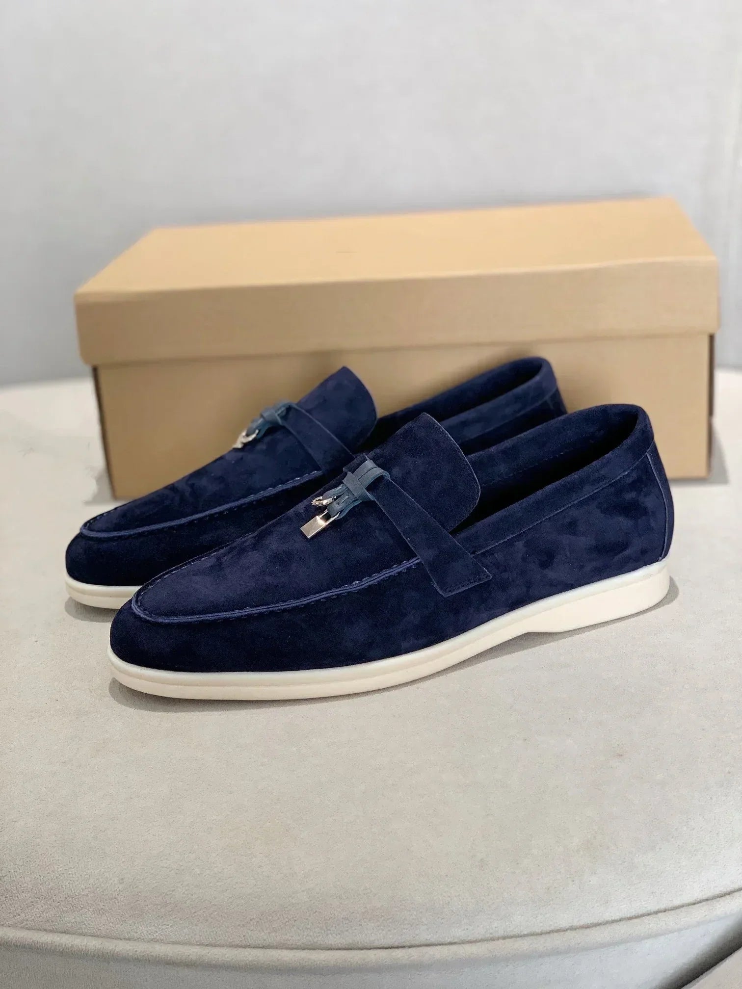 Men’s Loafers – Leather Slip-On Shoes – Classic Fit – Metal Accent Vamp Strap