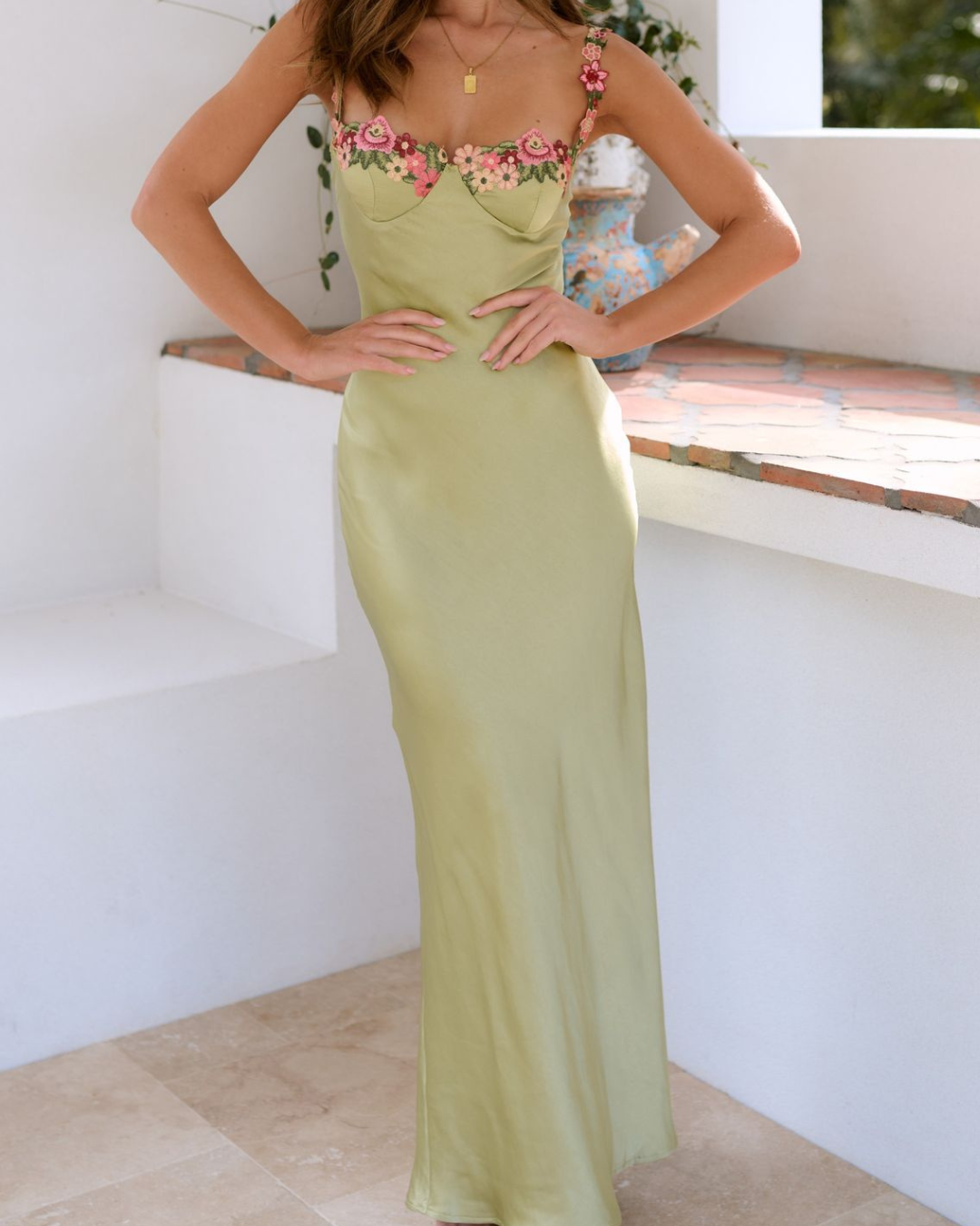 Carol | Floral Embroidered Maxi Dress for Summer Elegance