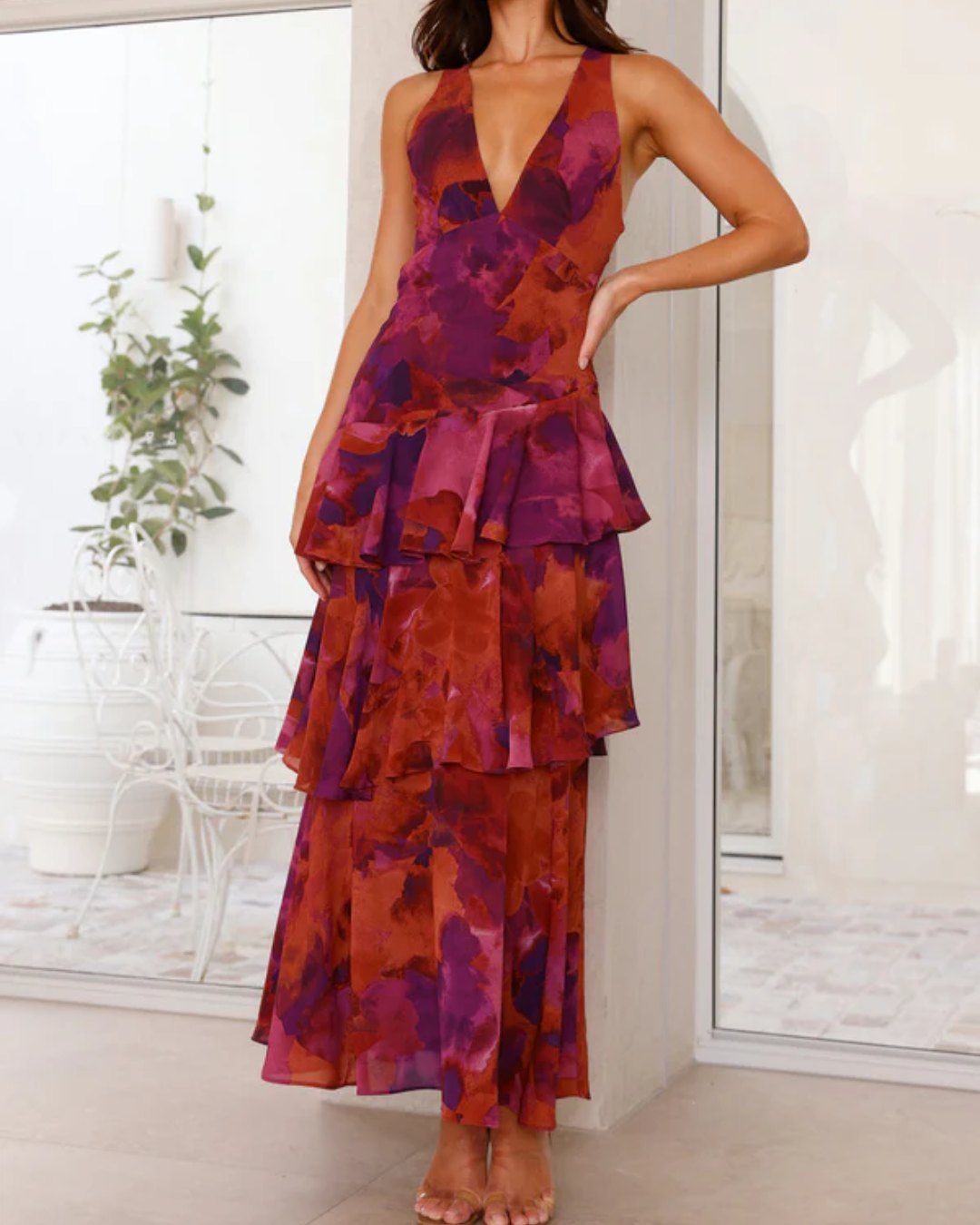 Charlotte | Tie-Dye V-Neck Ruffle Maxi Dress
