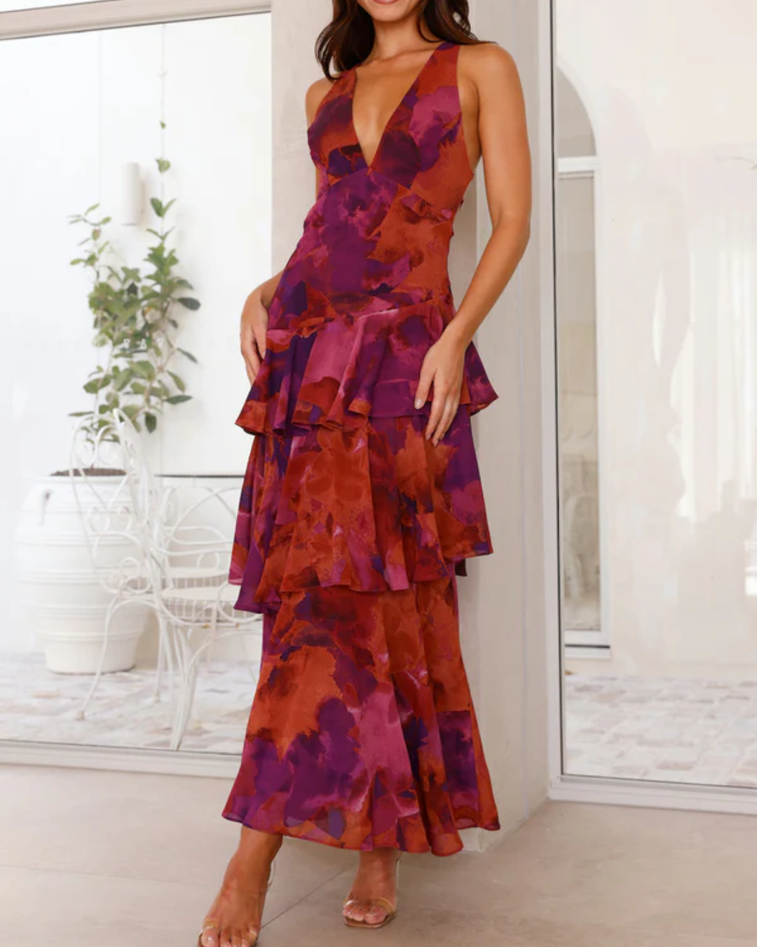 Charlotte | Tie-Dye V-Neck Ruffle Maxi Dress