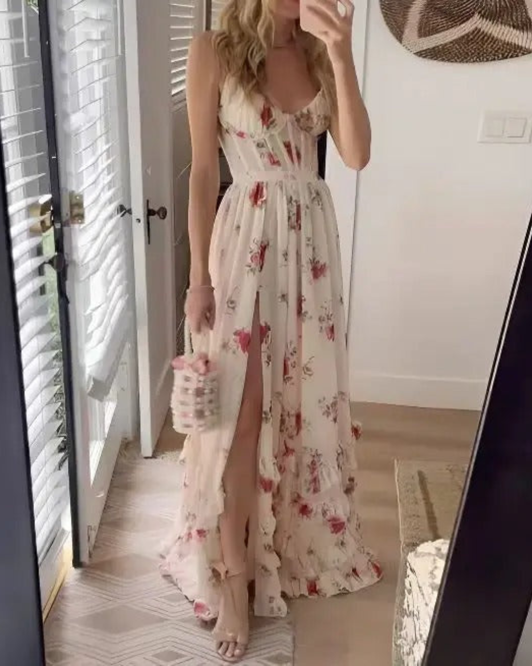 Clara | Elegant One-Shoulder Floral Slit Maxi Dress