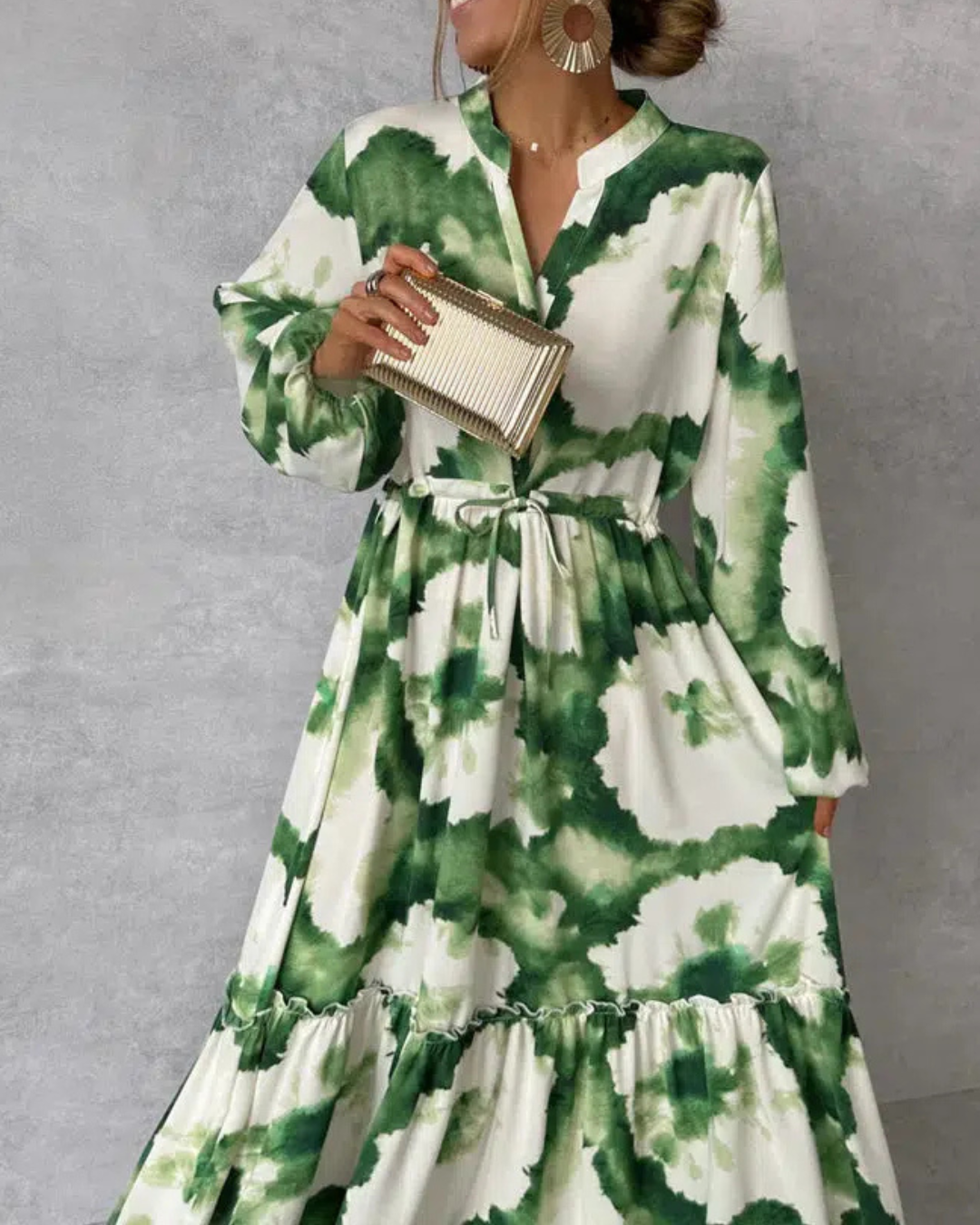 Daphne | Elegant Long Sleeve V-Neck Maxi Dress