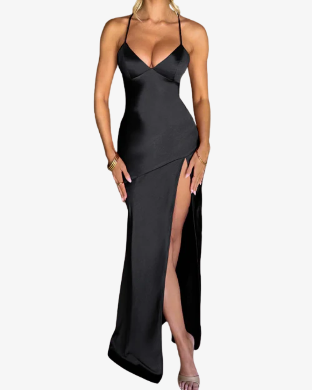 Dayla | Elegant Satin Maxi Dress with Thigh-High Slit