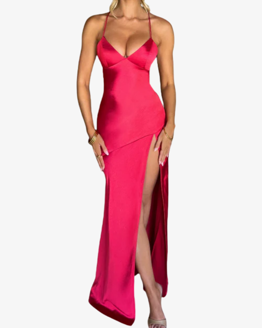Dayla | Elegant Satin Maxi Dress with Thigh-High Slit