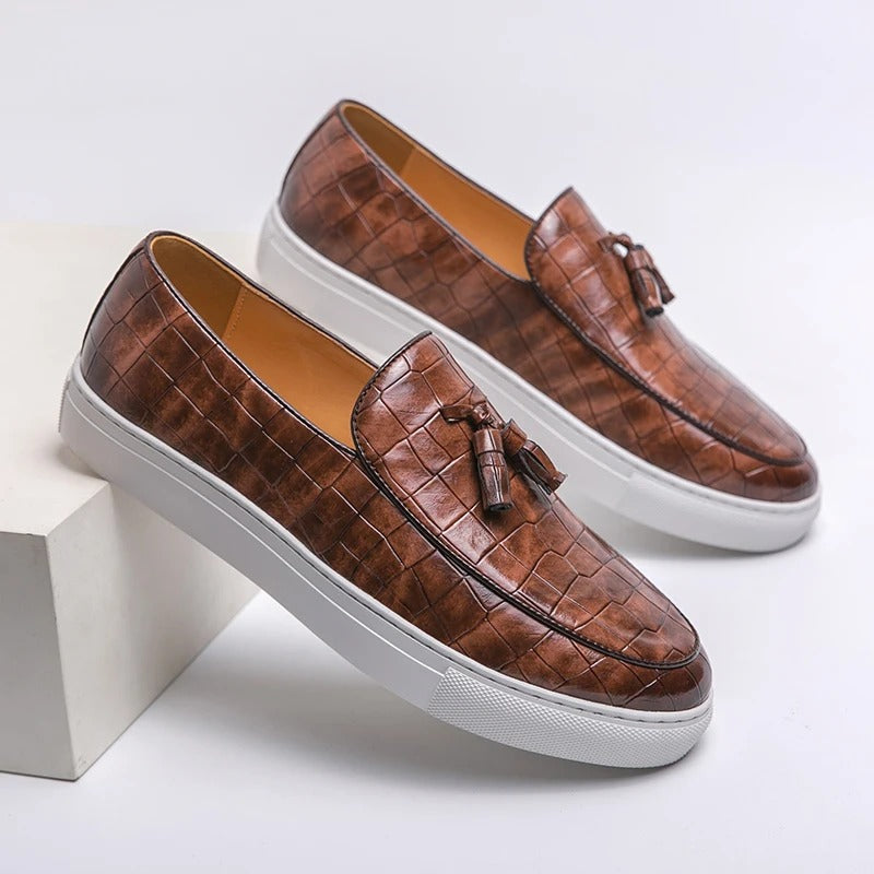 Men’s Loafers – Slip-On Tassel Design – Croc-Embossed Textured – Classic Fit